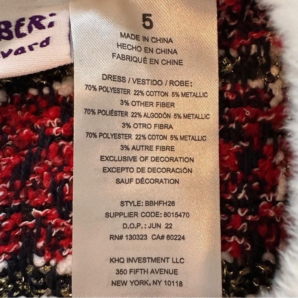 Blueberi Boulevard Red Plaid Dress Coat with Bows Sz 5